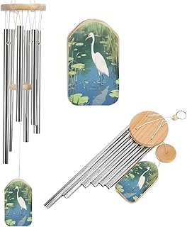 Heron Fishing Memorial Wind Chimes for Loss of Loved One - Wooden Sympathy Windchimes for Outside - Small Bamboo Windchimes Outdoors - Condolence Remembrance Gift (20.5 Inch)
