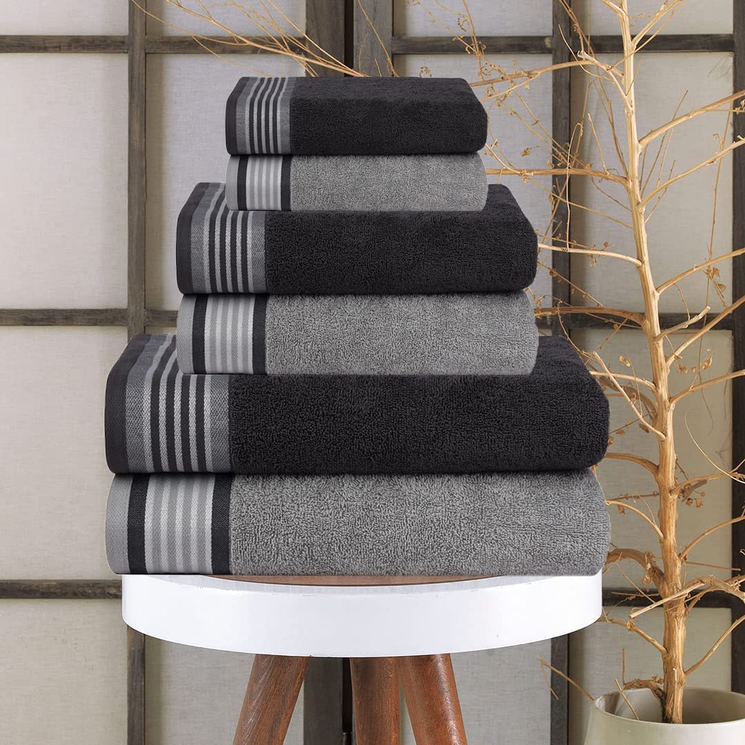 Casa Copenhagen 550gsm 2 Toallas de Baño Grandes 2 Toallas de Mano Grandes 2 Toallas de Algodón Egipcio Super Suave Juego de 6 Toallas para Baño Cocina y Ducha - Gris Mirage + Gris Granito