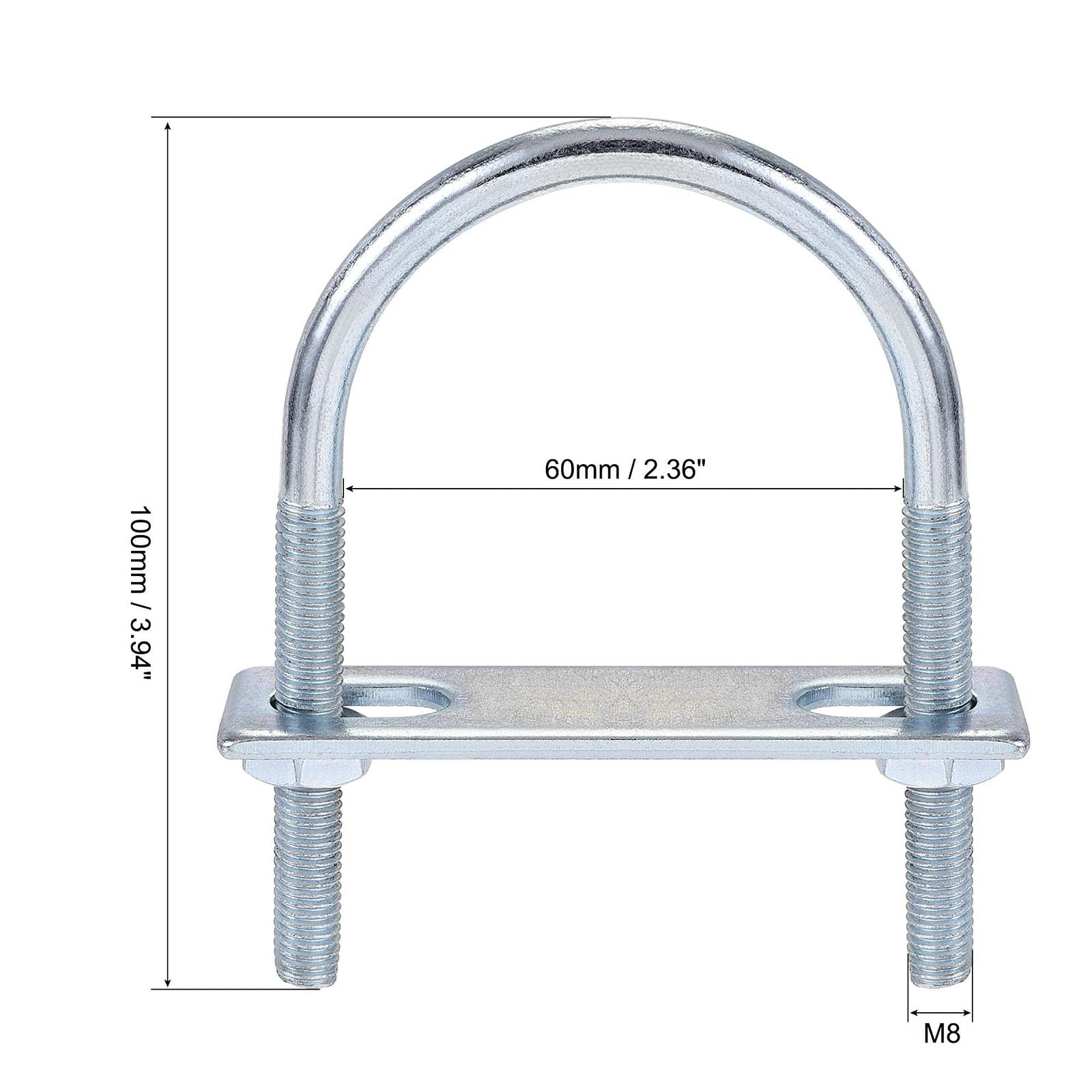 TOP-VIGOR M8 Round U-Bolts, 60mm Inner Width 100mm Length Steel U-Bolts with Nut - Image 2