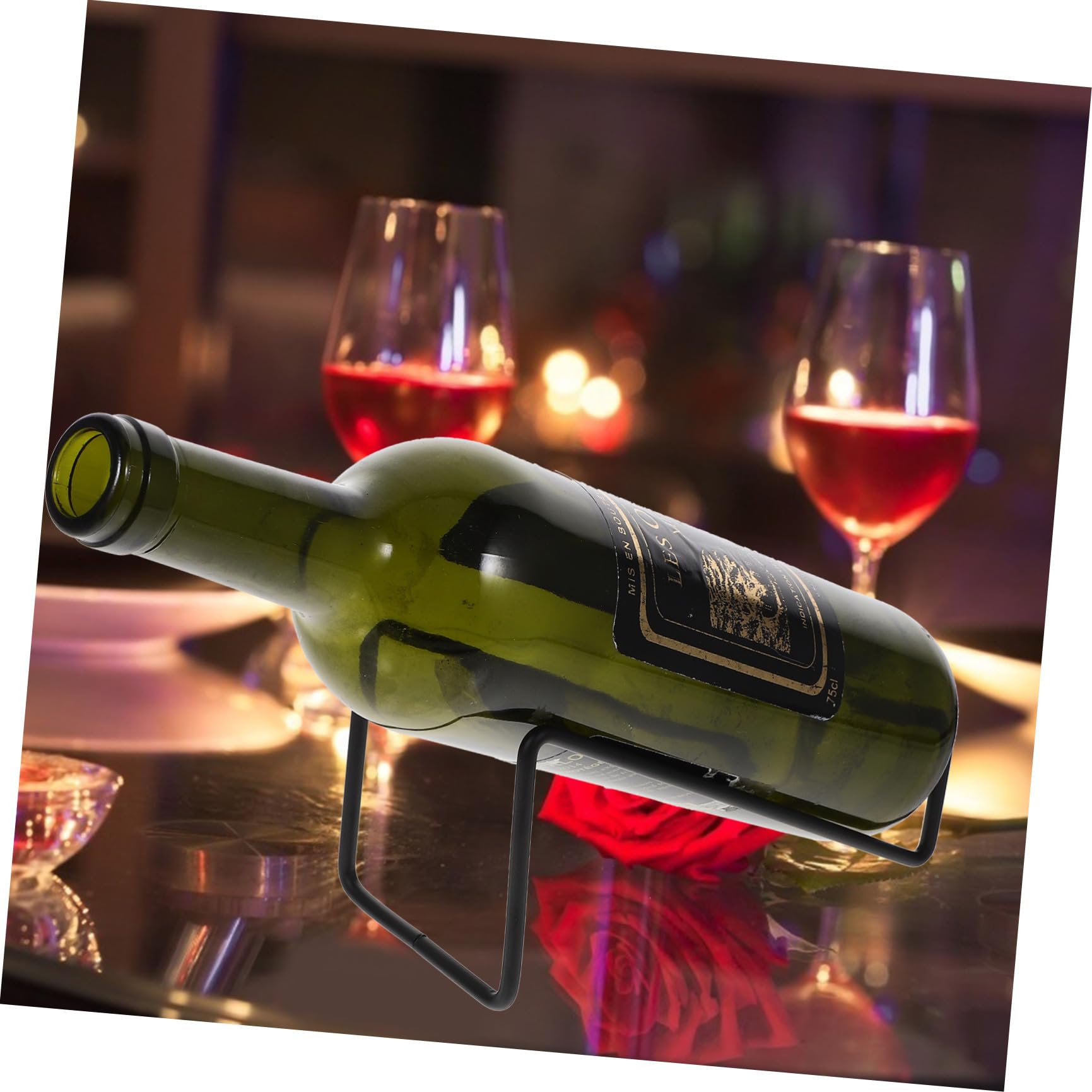 INOOMP Portabottiglie Supporto per Bottiglia di Vino in Ferro Nero da Tavolo 2 Pezzi Resistente e Portatile per Casa e Ristorante Elegante