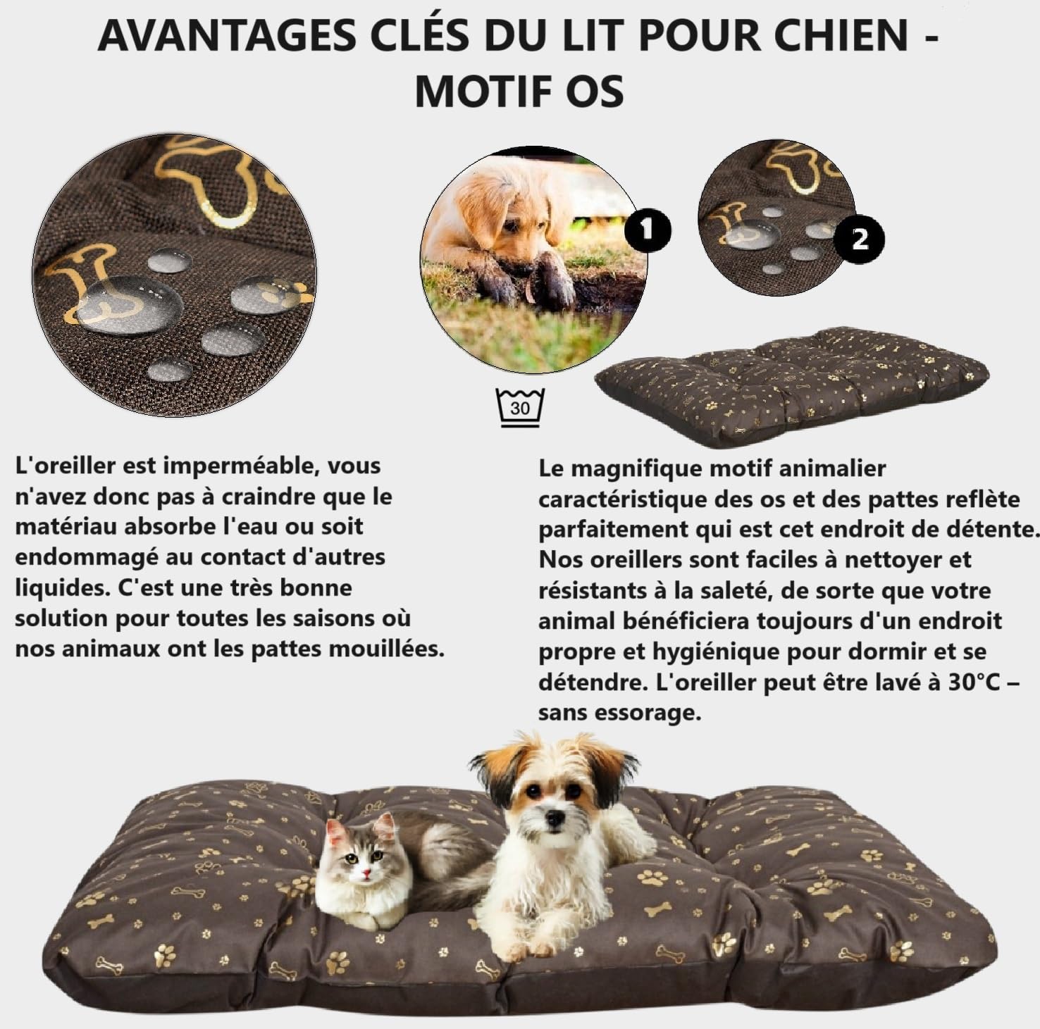 KING DOG Panier Grande Taille XL 120 x 80 cm Coussin Imperméable Lavable Tissu Oxford Confortable Matelas Lit pour Chien Intérieur Extérieur Durable Couleur Brun