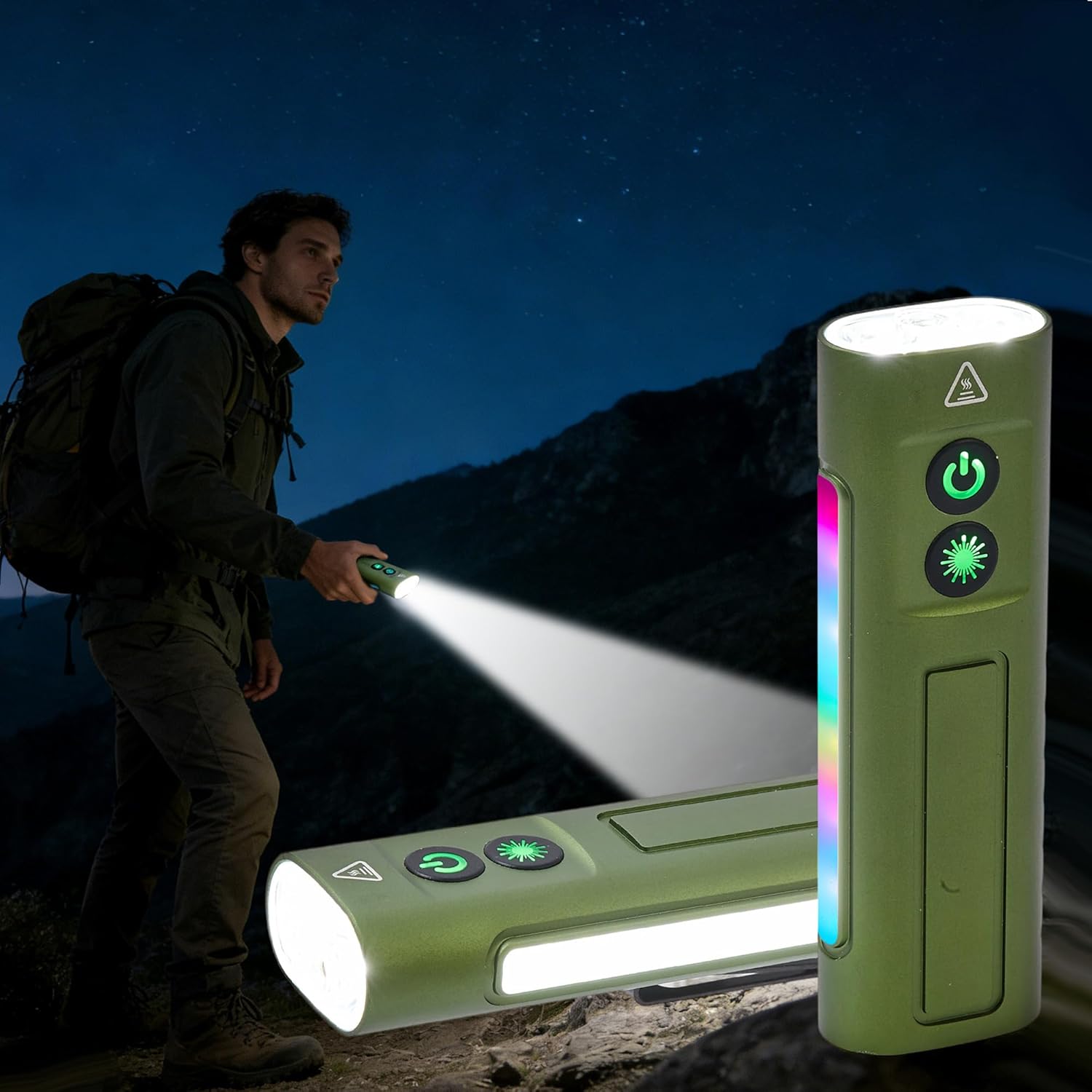 Flat Handheld Flashlights, Rechargeable EDC Flashlight, Magnetic Compact LED Pocket Flashlights Work Clip Light, Outdoor Multi-Mode Side-Light Handheld Flashlight for Everyday Carry,Travel, Emergency