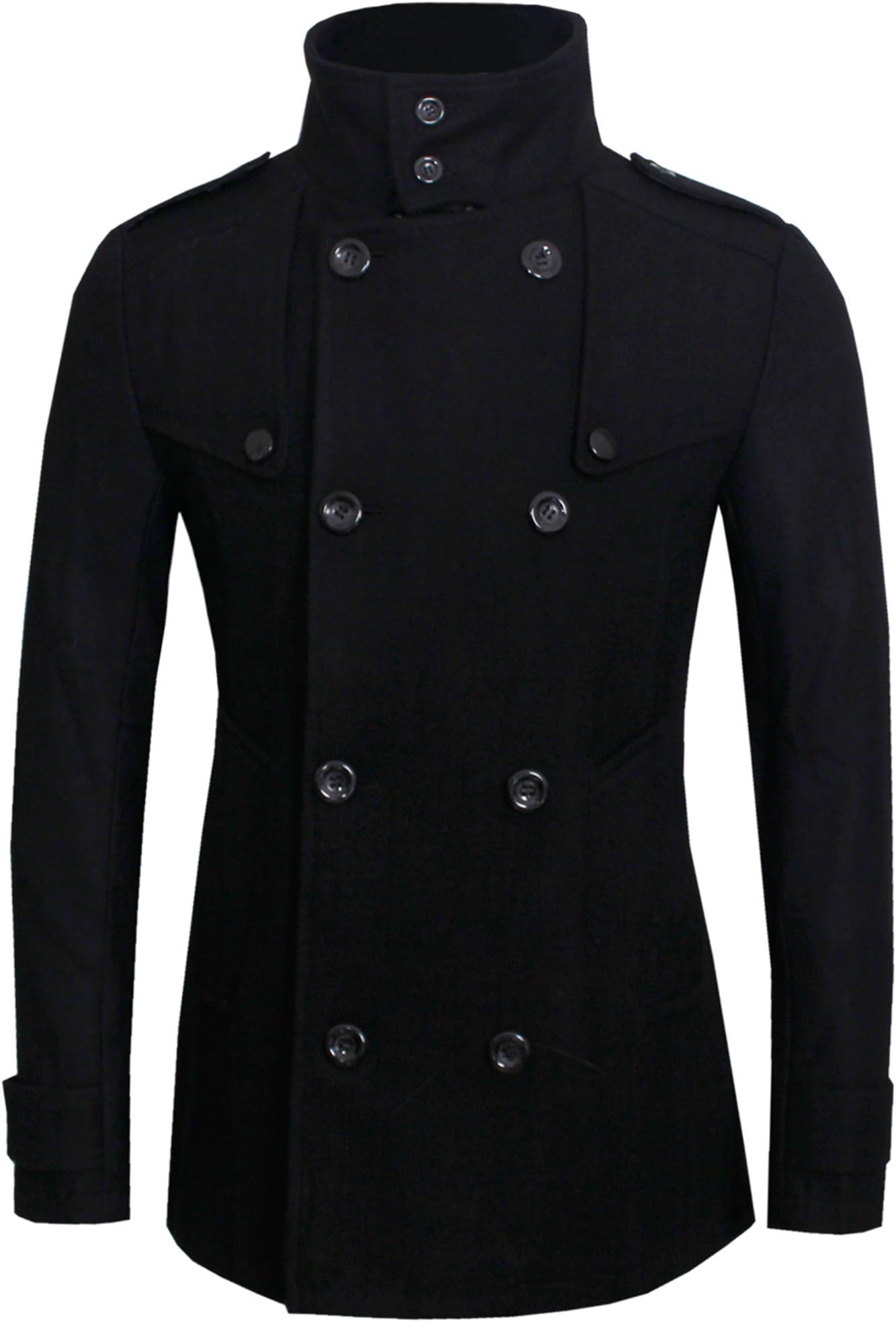 HRYfashion Mens Stylish Fashion Classic Wool Double Breasted Pea Coat