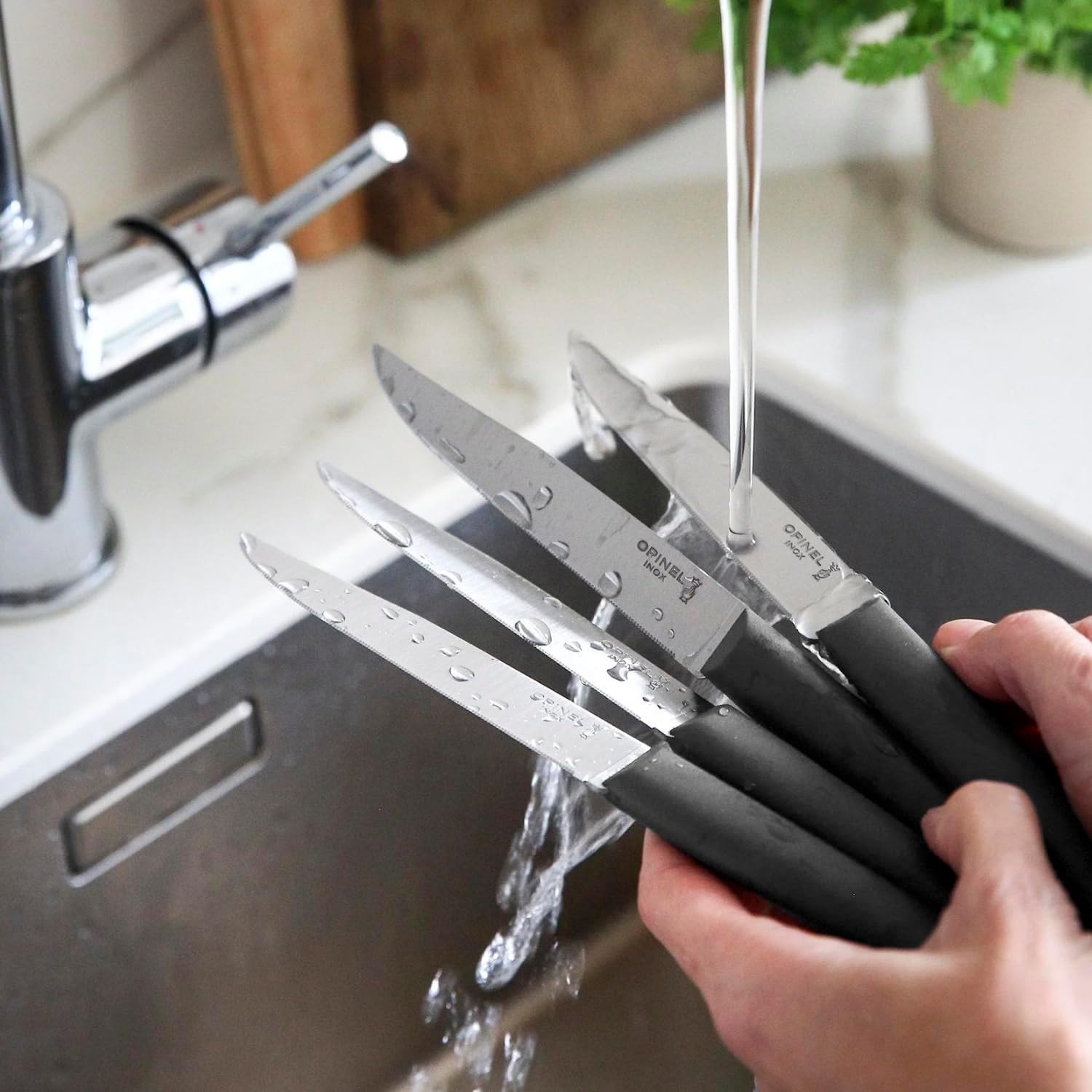 Opinel Set of 4 Bon Appetit+ Dishwasher Safe Serrated Steak Knives - Grey