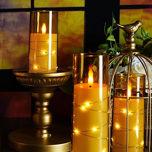 Miniatura 6 de kakoya Velas LED sin llama con temporizador, 5 velas parpadeantes sin llama para ambiente romántico y decoración del hogar, carcasa acrílica