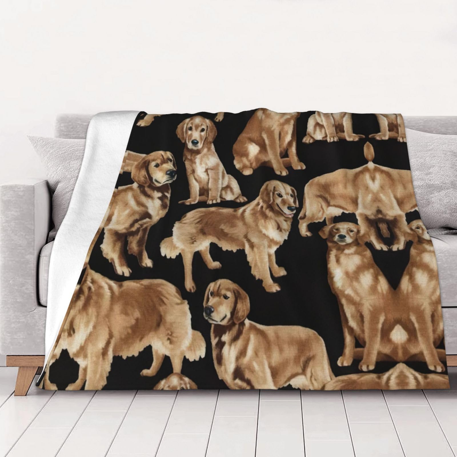 Couverture flanelle épaisse Golden Retriever plaid microfibre chaud et pelucheux