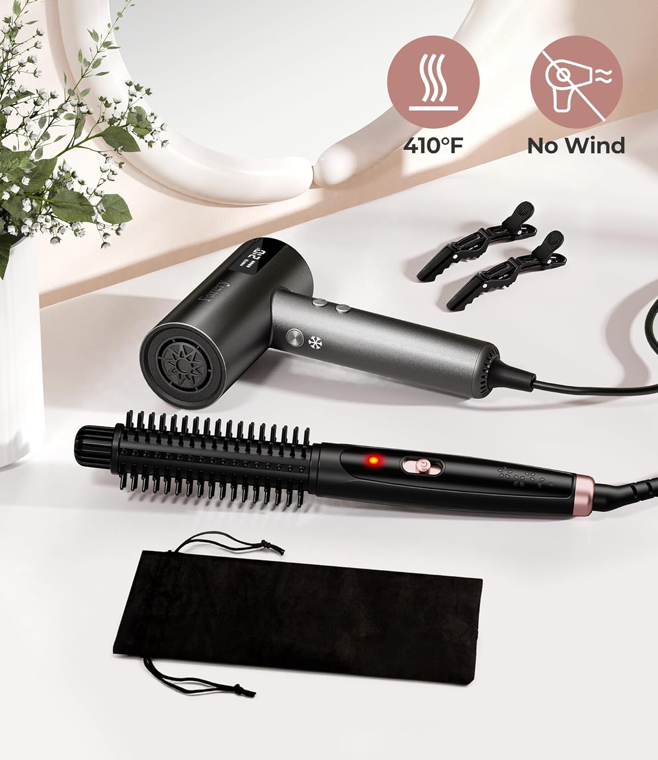Farery 1 Inch Thermal Brush Curling Iron for Smooth Natural Curls – Anti-Scald Hard Bristles, Lightweight, One-Button Start, Dual Voltage Travel Hair Tool with 360° Swivel Cord, 410°F Fast Heat - Image 7