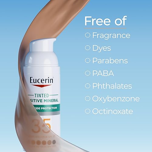 Miniatura 6 de Eucerin Sun Crema solar facial mineral con tinte para piel sensible SPF 35, protector solar mineral no comedogénico con suave protección de óxido