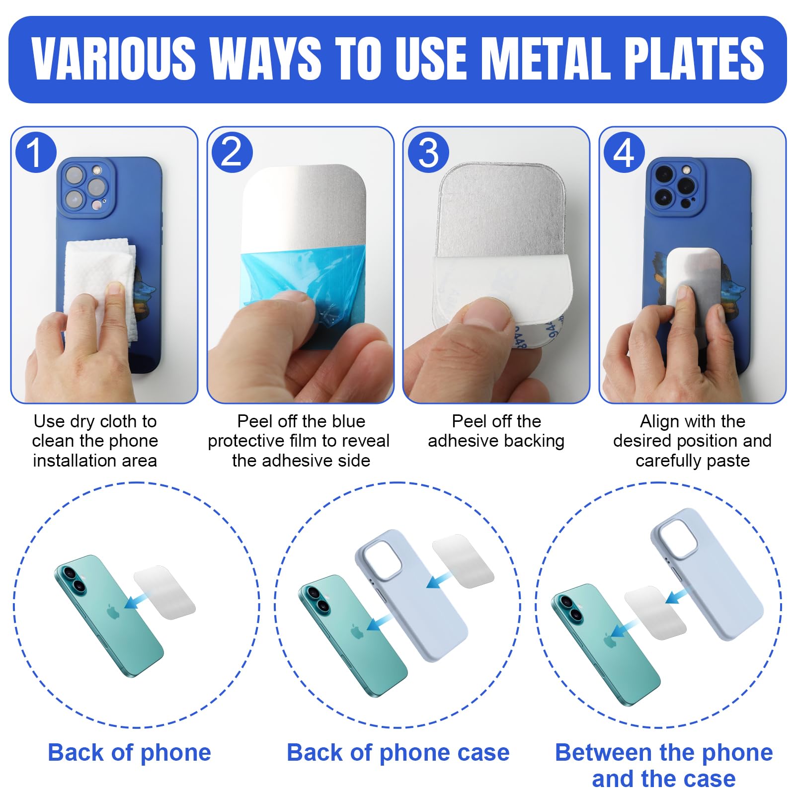 20 sztuk metalowych płytek na magnesy, metalowe płytki, samoprzylepne, metalowe płytki na telefon komórkowy, kwadratowe metalowe płytki, metalowe płytki samoprzylepne, do uchwytów na telefon