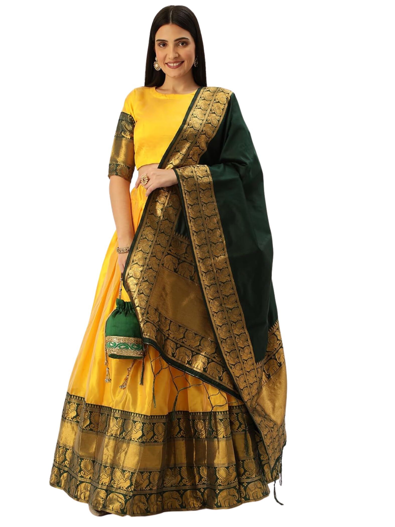 FabcartzArt Silk Embellished Semi Stitched South Indian Half Saree (Free Size)