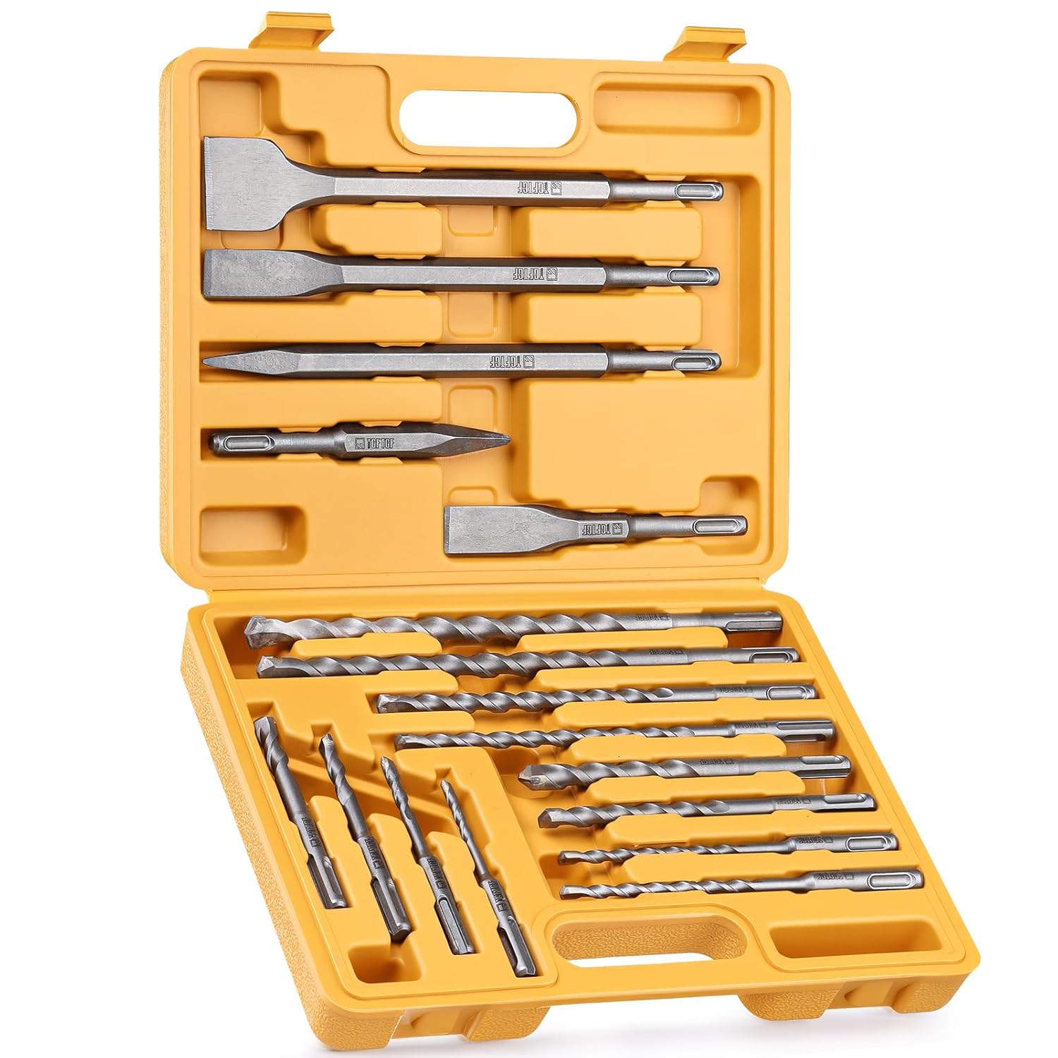 17-Piece SDS Plus Rotary Hammer Drill Bits and Chisel Set, YG8C Carbide Tips, SDS Plus Bits, Masonry Drill Bit Set for Concrete, Brick and Stone, with Storage Case, Ideal Tool for DIY, Home