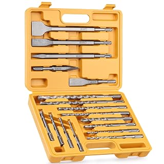 17-Piece SDS Plus Rotary Hammer Drill Bits and Chisel Set, YG8C Carbide Tips, SDS Plus Bits, Masonry Drill Bit Set for Concrete, Brick and Stone, with Storage Case, Ideal Tool for DIY, Home - Amazon product rated Grade A