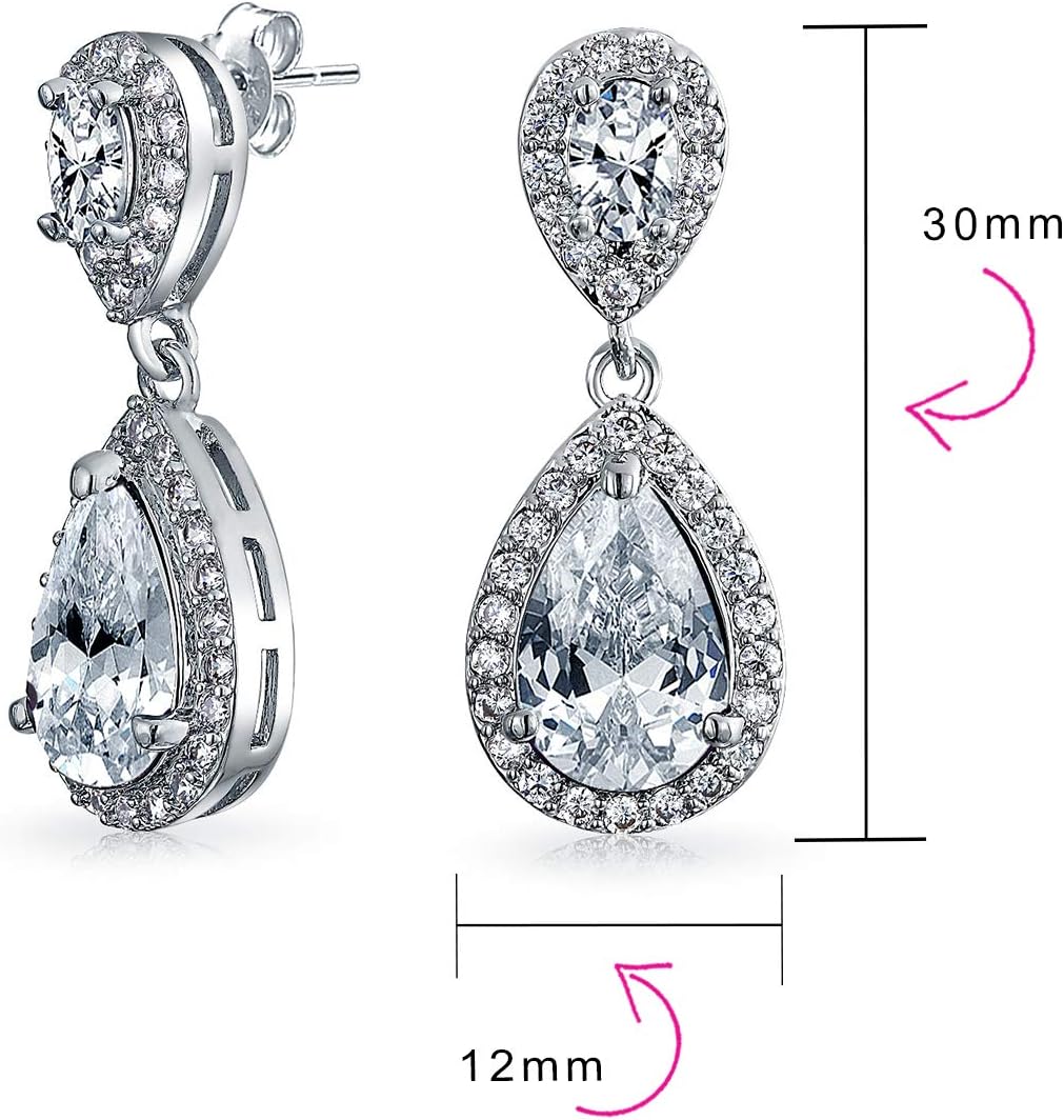 Classic Bridal Simple Cubic Zirconia Teardrop AAA CZ Dangle Drop Earrings For Women Prom 14K Gold Plated .925 Sterling Silver 6 12MM - Image 4