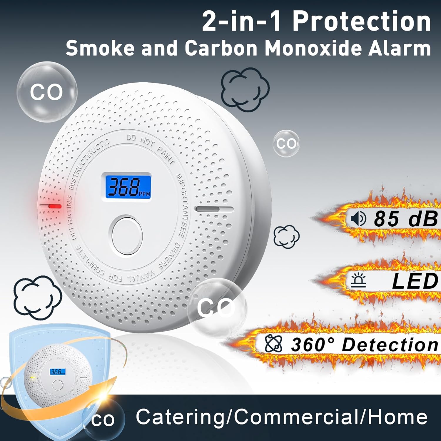 Smoke and Carbon Monoxide Detector, 2 in 1 Smoke Detector, LED Warning Light Indicators, 10 Year Battery (White), 6 Pack