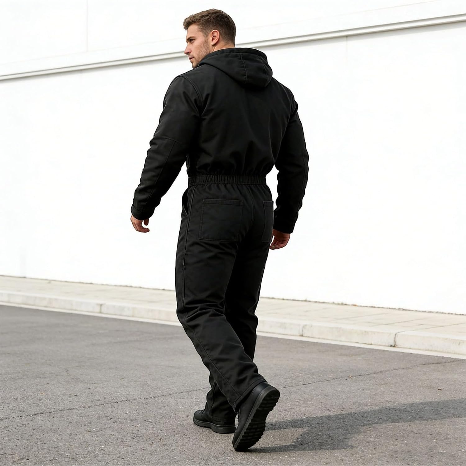 Overalls for Men Work - Warm Hooded Work Jumpsuit with Zipper Front Heavy Duty Industrial Uniform Fit for Winter Construction