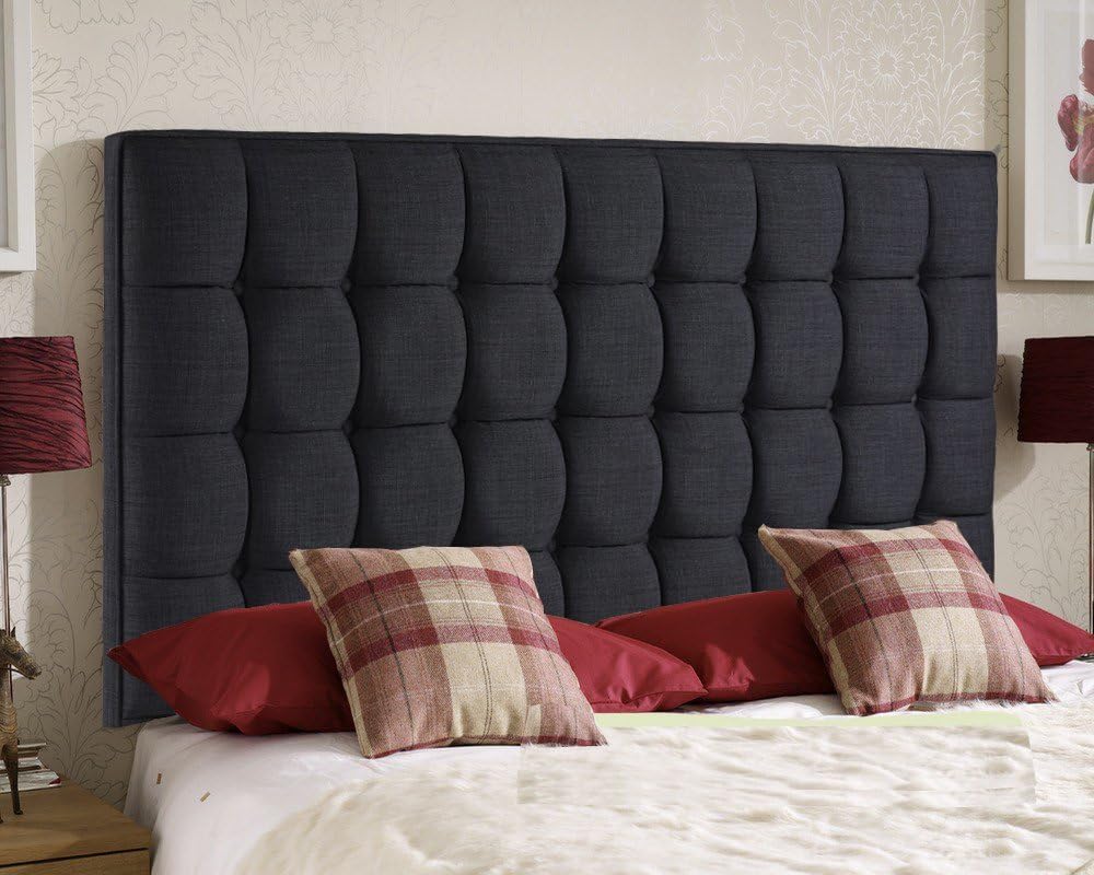 TrendMakers Luxury 6FT SuperKing Tufted Cube Linen Deep Buttons