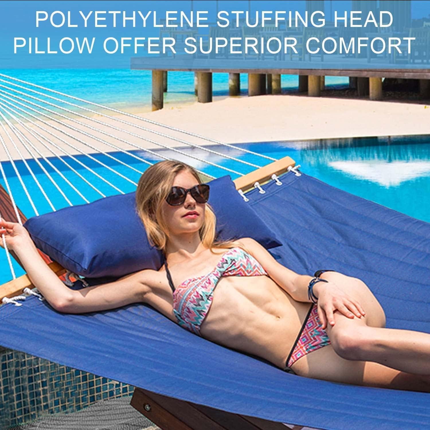 Lazy Daze Hammocks 12 FT Double Quilted Fabric Hammock with Spreader Bar and Detachable Pillow, 450lbs Weight Capacity, Navy Blue 3