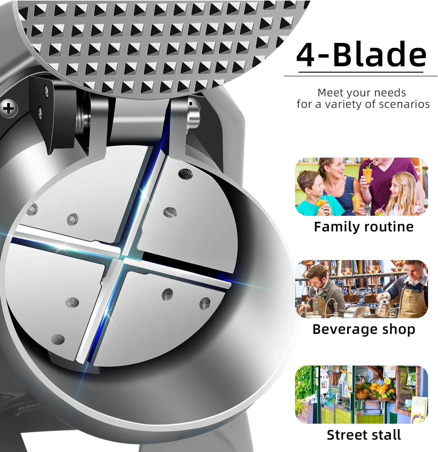 4-Blade Ice Shaver Snow Cone Maker Prevent Splash Stainless Steel ice crusher Machine,200lbs/hr with Ice Pick for Home and Commercial Use（Silver）