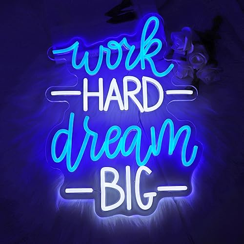 Whfobfe Work Hard Dream Big Neon Sign Led Office Decor Neon Lights Signs for Wall Decor USB Powered Led for Room Decoration Home Game Room Bar Party