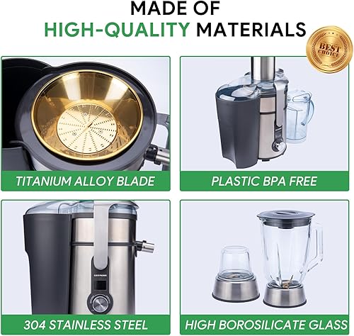 Miniatura 4 de Máquina exprimidora de 1300 W, licuadora y molinillo en uno para batidos, jugos, procesamiento, molienda y más, extractor centrífugo de exprimidor