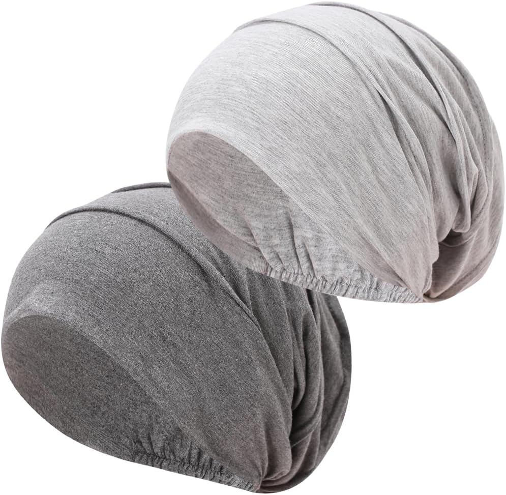 JarseHera 2PCS Cotton Slouchy Beanie Chemo Headwear Soft Slouch Cancer Caps Hats Head Cover for Hair Loss