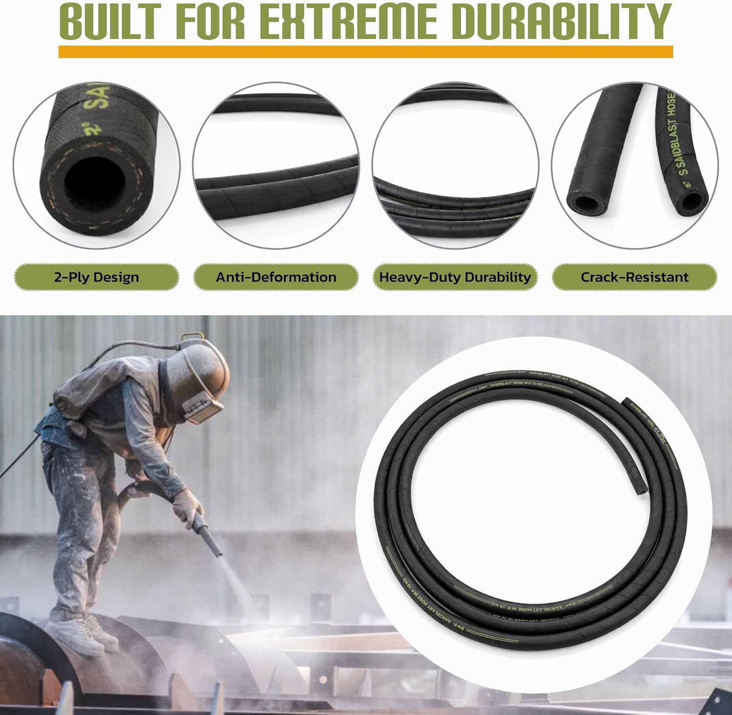 Simond Store Sandblast Hose -150 psi Maximum Pressure -10' Length, 1/2" ID, 1 inch Outside Diameter