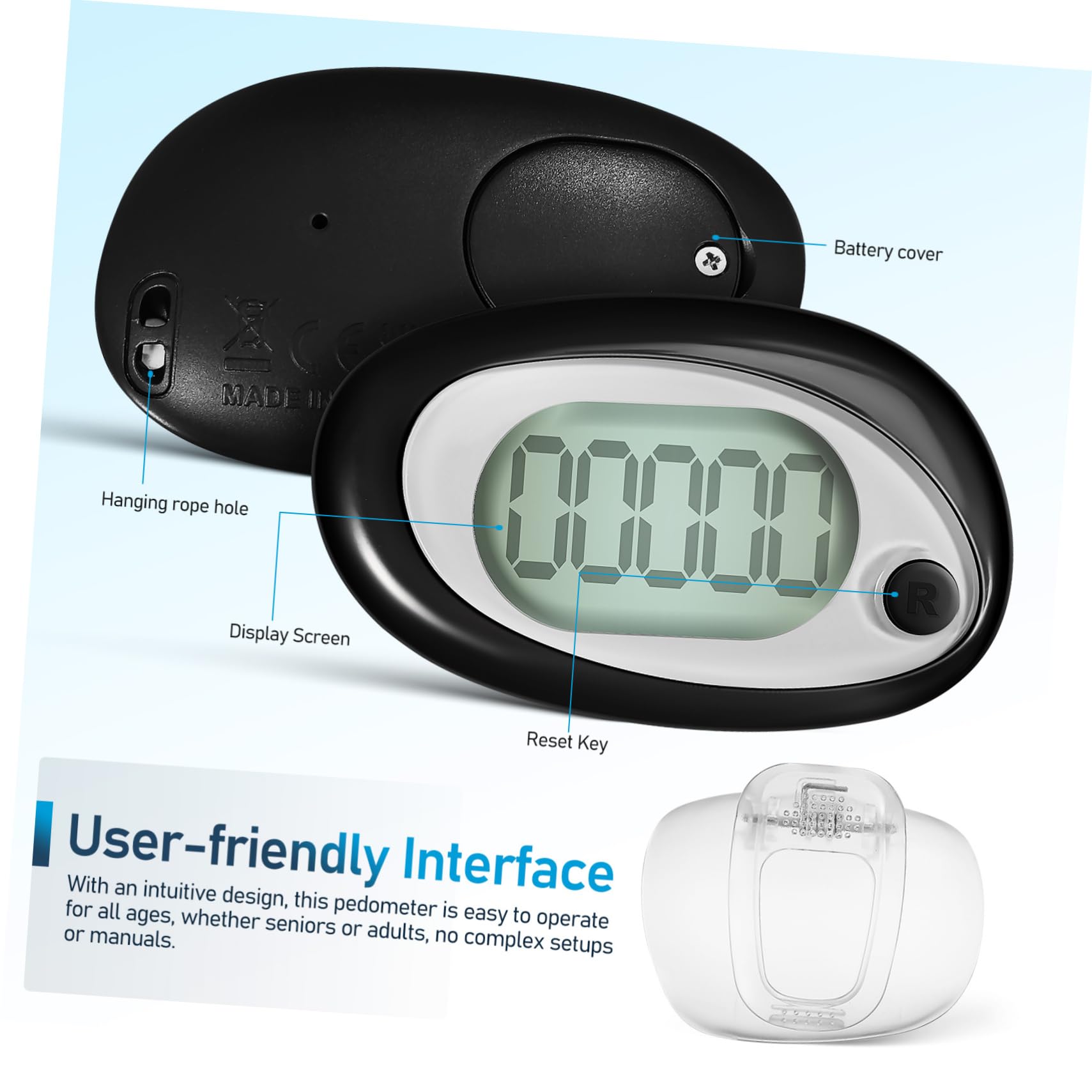 BESPORTBLE Pédomètre Podomètre pour Marcher Podomètre Portable Compteur De Pas Portable Clipser Le Compteur De Pas Sportif Podomètre Au Poignet pour Marcher Traqueur Agrafe 3D Plastique Black