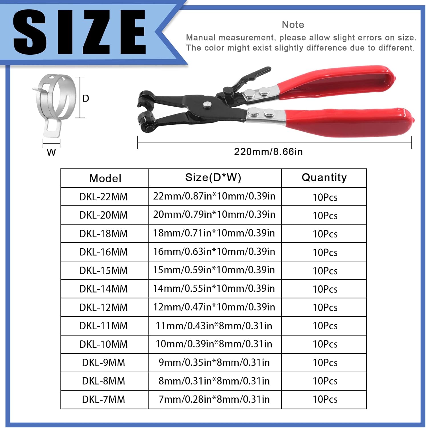 Glarks 121Pcs 12 Sizes 7-22mm Spring Band Type Clips Fuel Silicone Vacuum Hose Pipe Clamp Low Pressure Air Clip Clamp Fasteners Assortment Kit with 1Pc Swivel Flat Band Hose Clamp Pliers