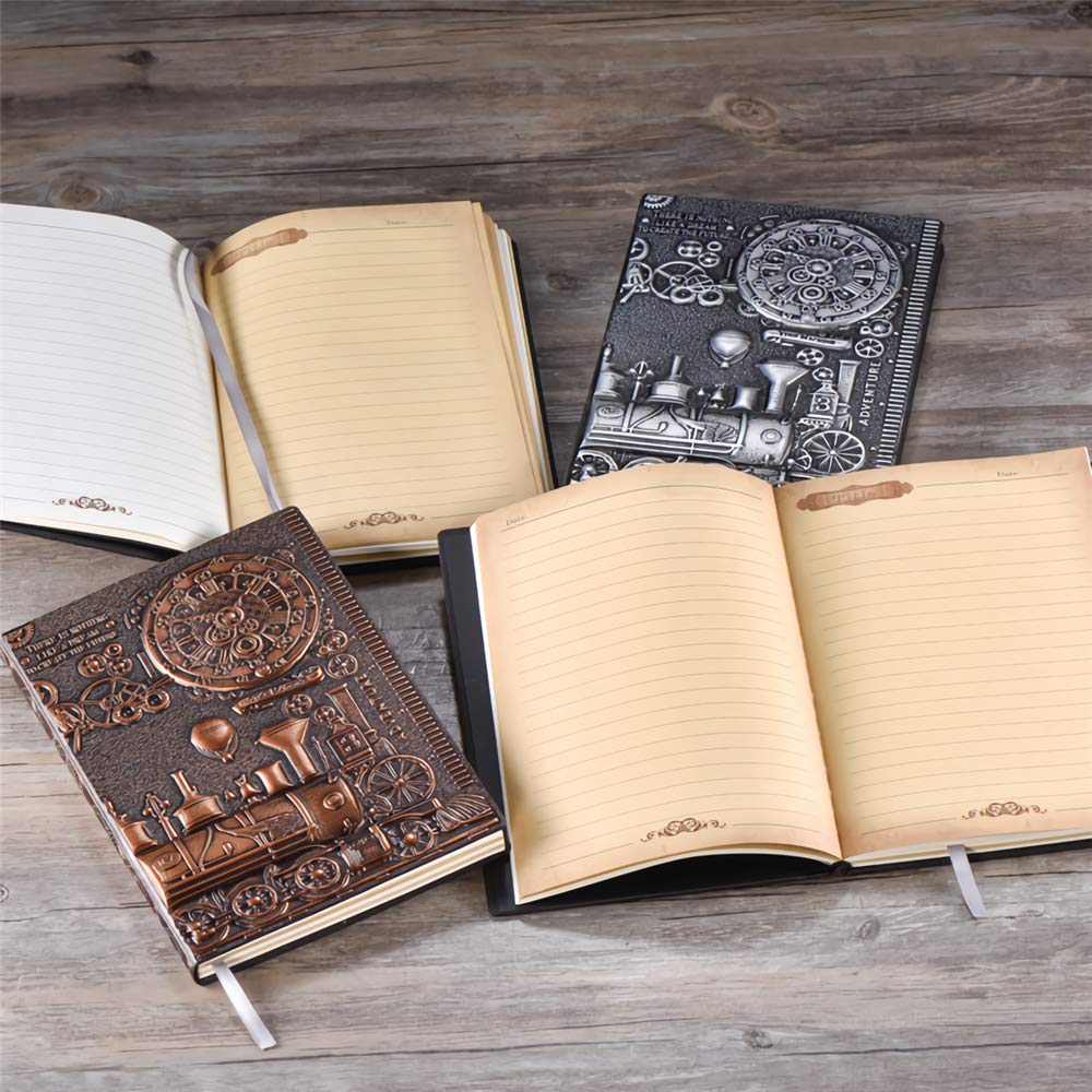 VIDOO Relief Retro Notebook A5 Machine Theme Vintage Hardcover Journal Carnet Papeterie Cadeau Écriture Business Office Cadeau Notepad - Argent