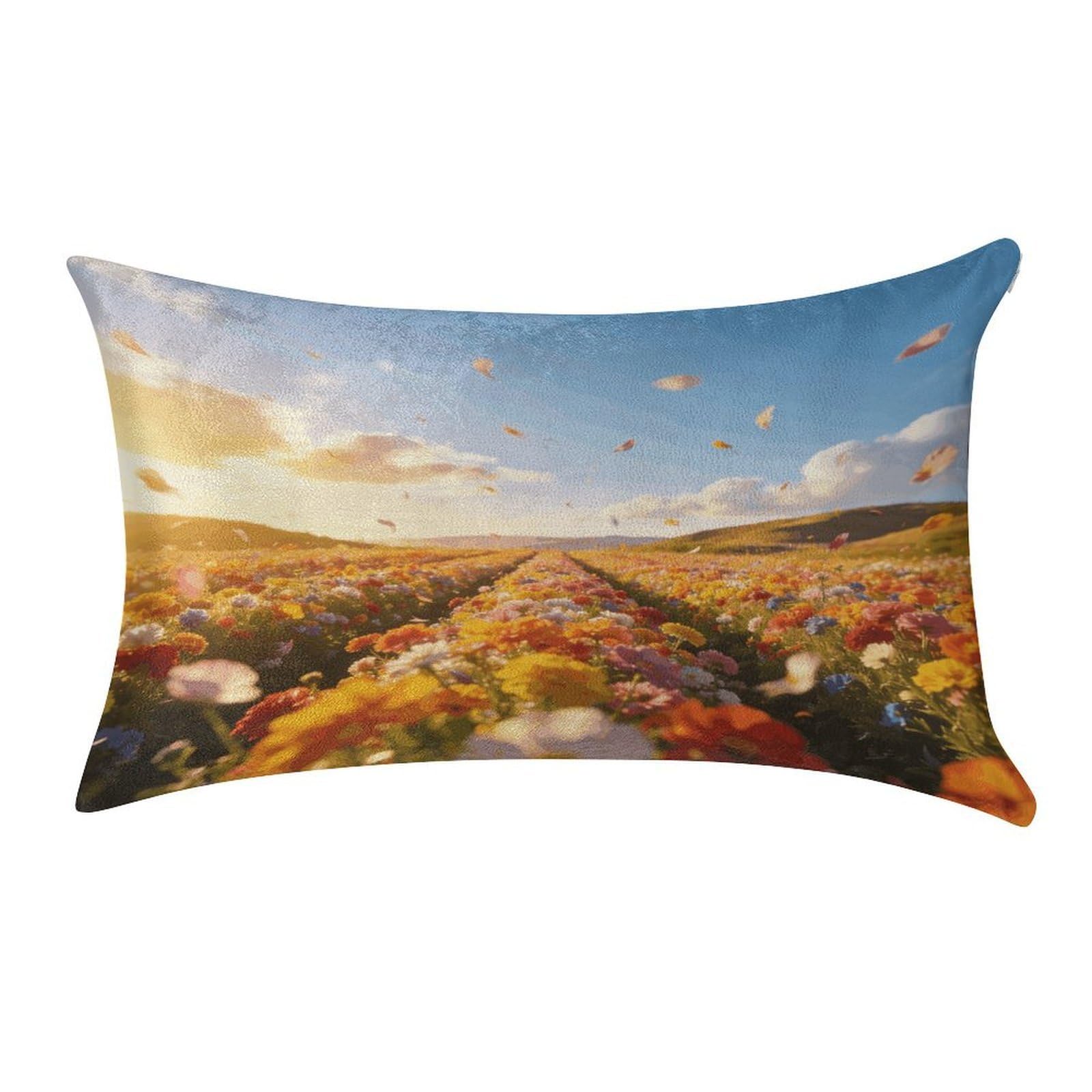 Fodpand Style Spectacular Flower Field Scenery Pillowcase,Elegant Designed Home Decor,Velvet Pillowcase,Soft And Cozy,Pillow Case Cover With Hidden Zipper For Bedroom, Sofa, Couch