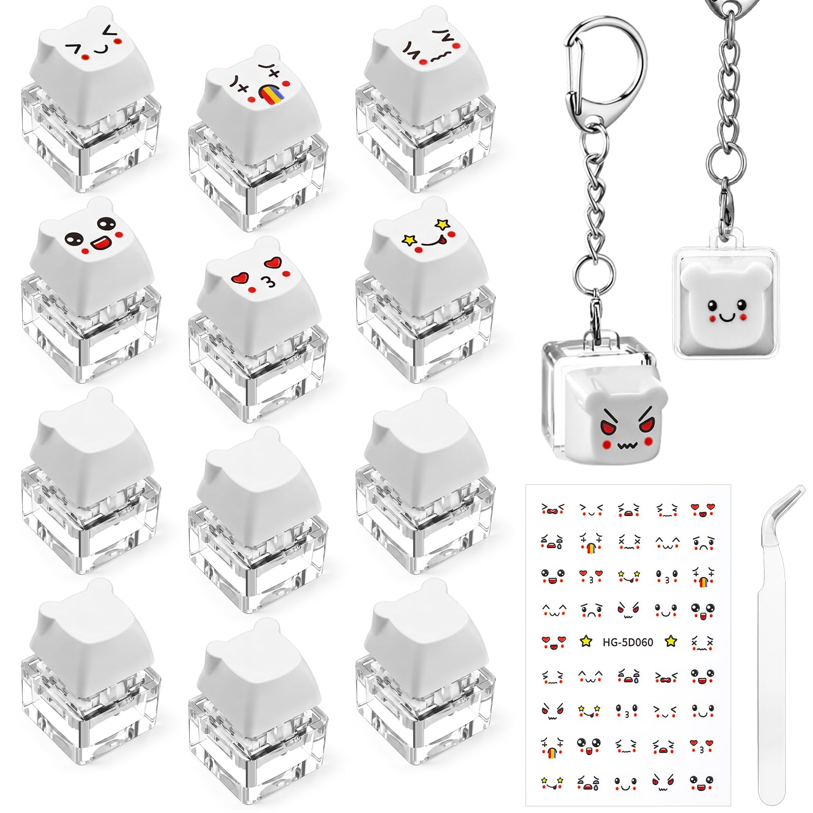 Nosiny 12 Pack White Bear Keyboard Fidget Toy Bear Shape Clicker Keyboard Fidget Keychain Button Stress Relief Gifts for Office Travel Adults Anxiety & Stress Relief and Pass Time