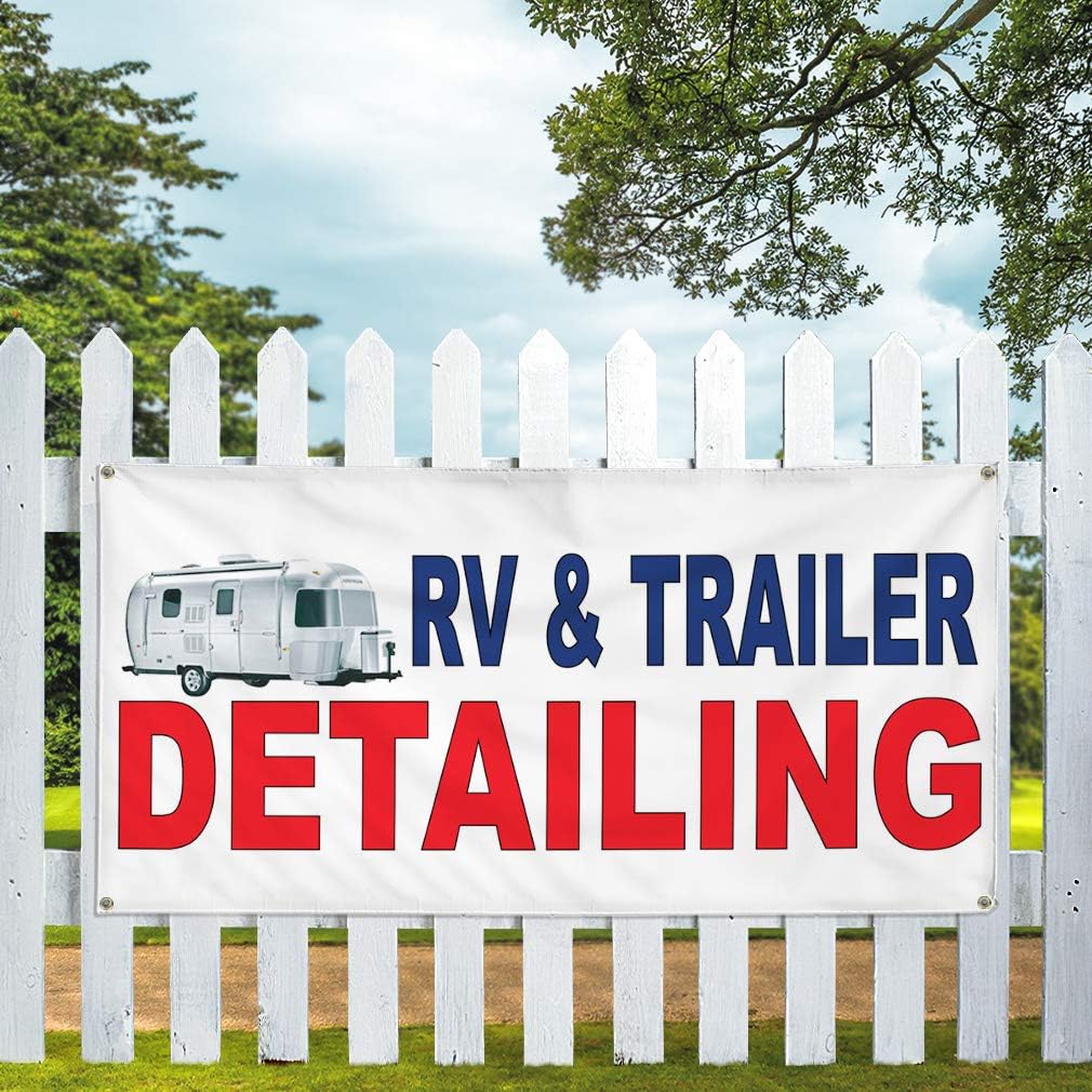 Vinyl Banner Multiple Sizes Rv&Trailer Detailing Blue Red Auto Car Repair Shop Automotive Outdoor Weatherproof Industrial Yard Signs 4 Grommets 24x48Inches