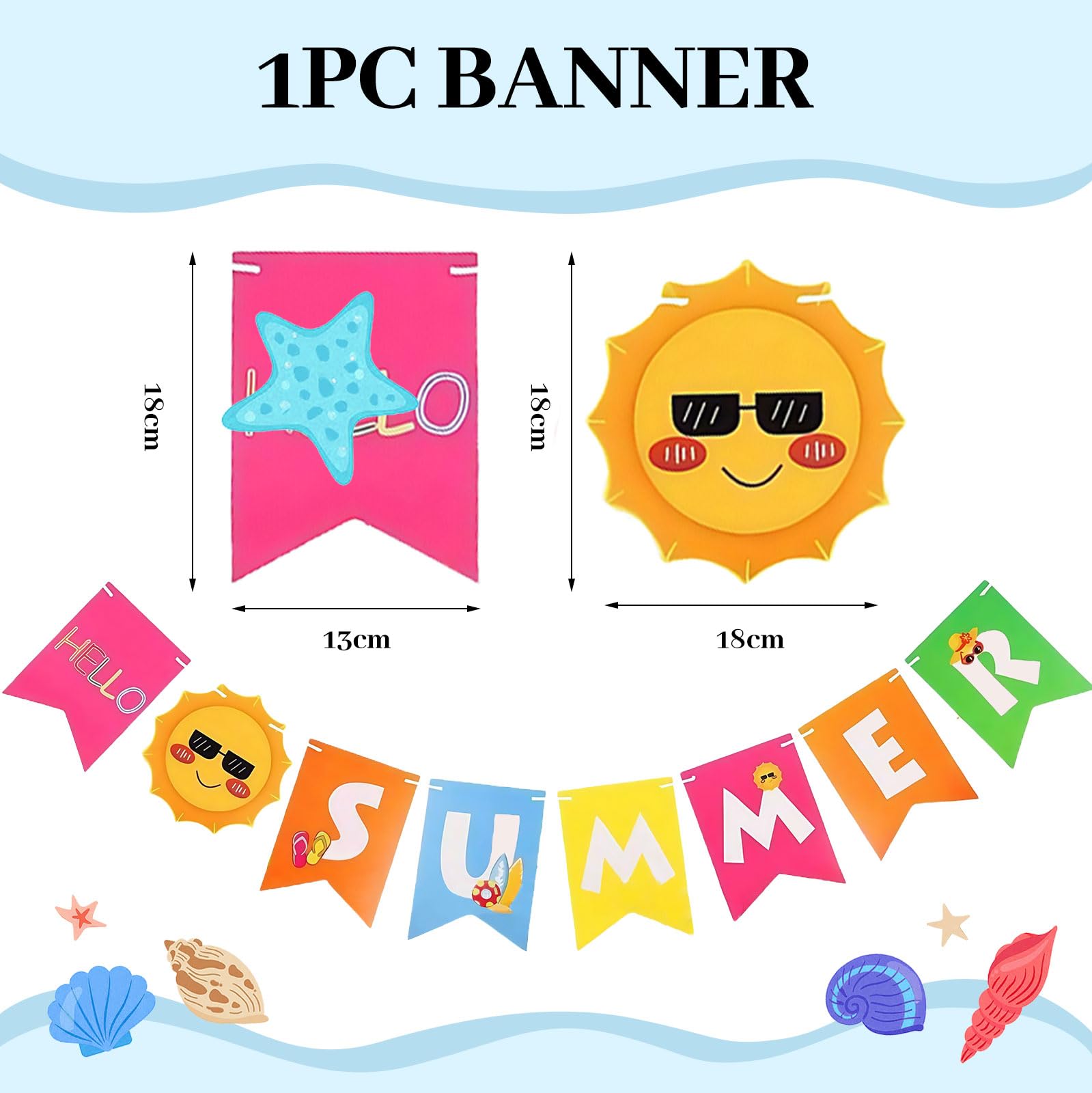 BelleVive 21-Piece Summer Party Decorations, Beach Pool Party Decor, 'Hello Summer' Banner, Pool, Beach, Hanging Streams - Image 2