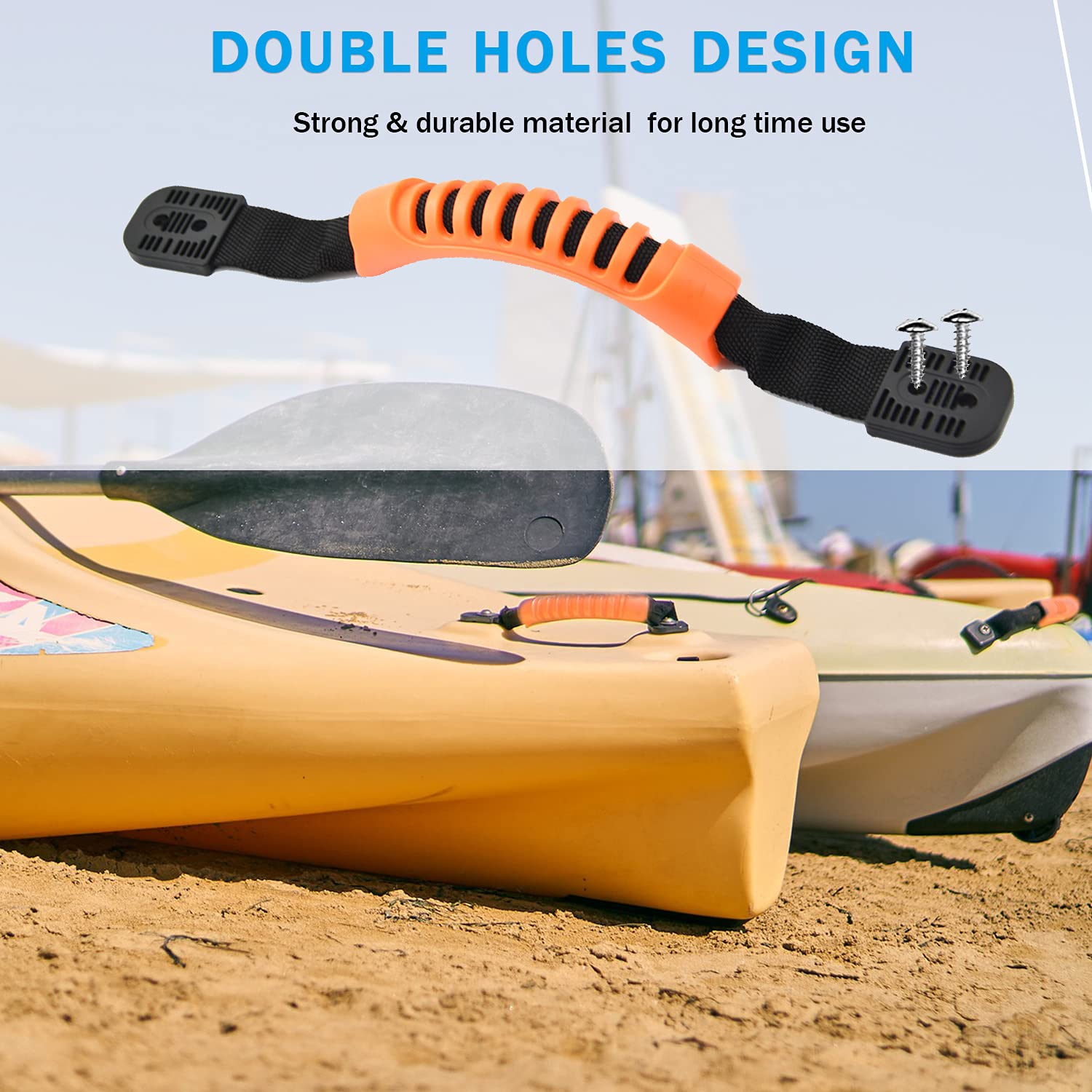 Kayak Carry Handle Rigging Kit - 4 Pcs Kayak Canoe Carry Handles with Rivet Pad Eyes & J - Hooks, 15 FT 6mm Elastic Bungee Cord Replacement Parts for Kayaks Canoes Boat Suitcase (Orange)