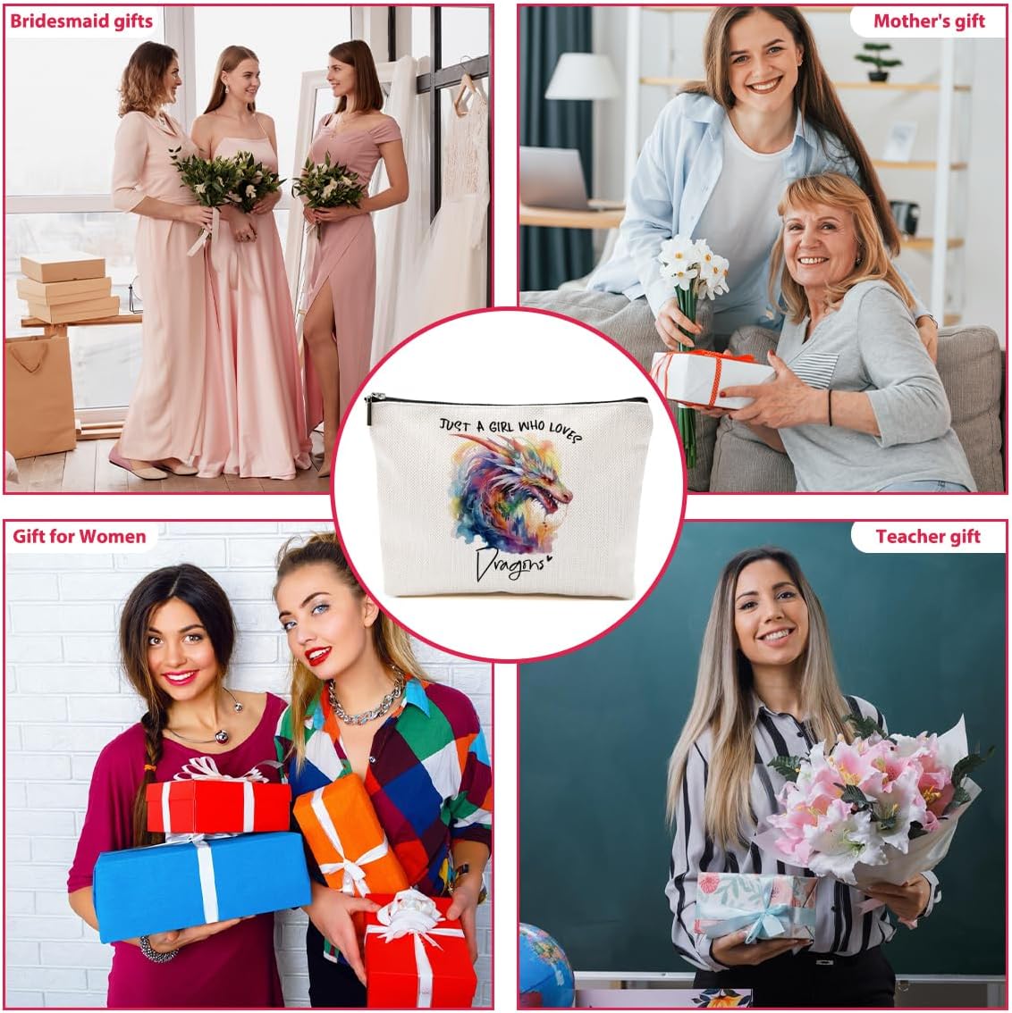 Dragon Gifts Makeup Bag, Dragons Gift Dragon Lovers Cosmetic Bag Travel Organizer Bags Makeup Pouch, Christmas Birthday Animal Lovers Gifts for Women Girls Friends - Image 6