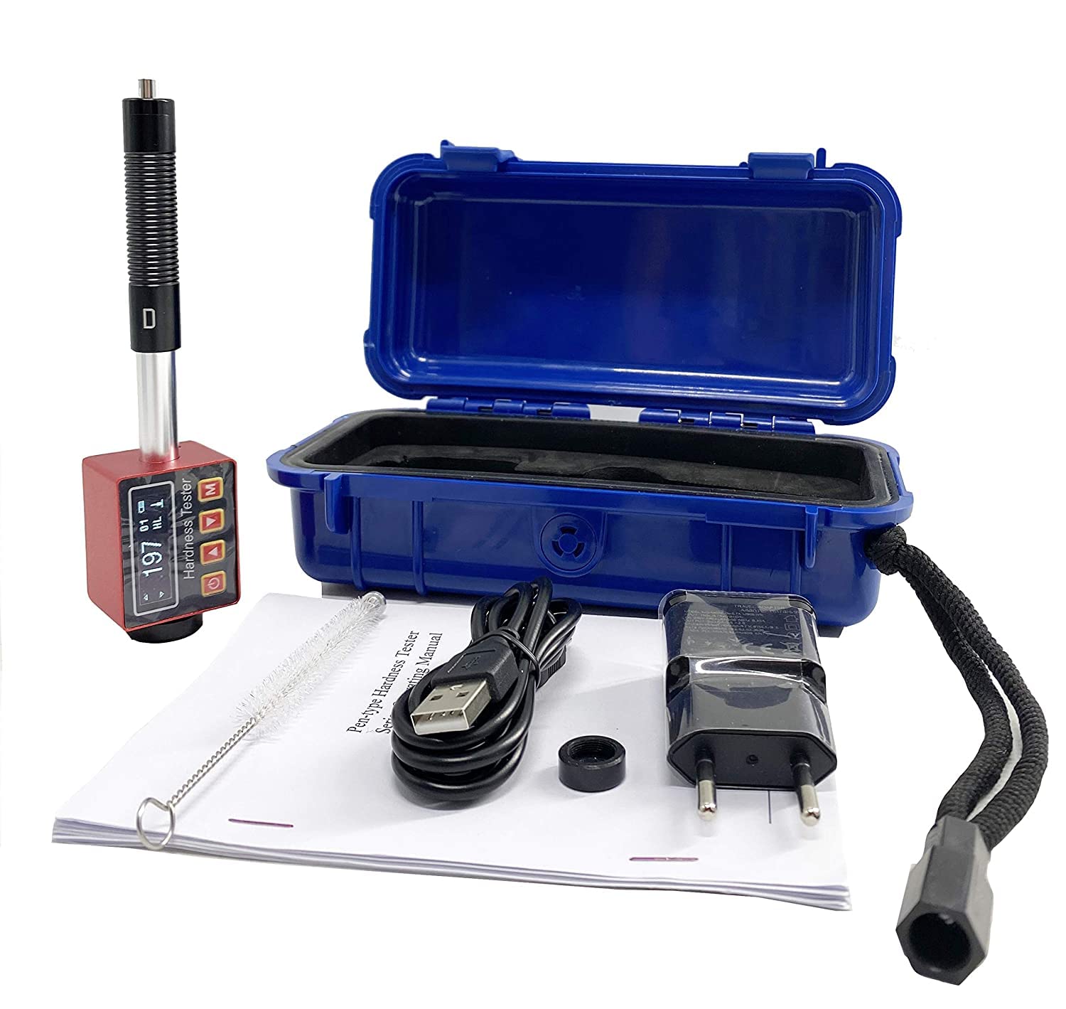 Integrated Leeb Hardness Tester Meter Pen Type Durometer Hardness Testing Equipment with Range 170 to 960 HLD D Type Impact Device for Metal Steel Multiple Hardness Scale OLED Color Display