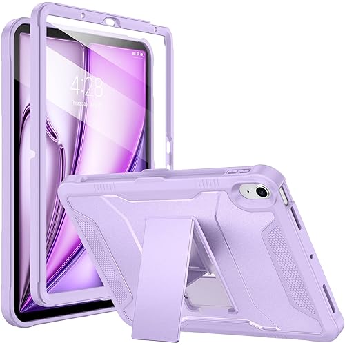 Soke Case for iPad Air 11-inch M3/M2 (2025/2024), iPad Air 5th/4th Generation 10.9-inch (2022/2020), with Built-in Screen Protector and Kickstand, Rugged Full Body Protective Cover - Violet