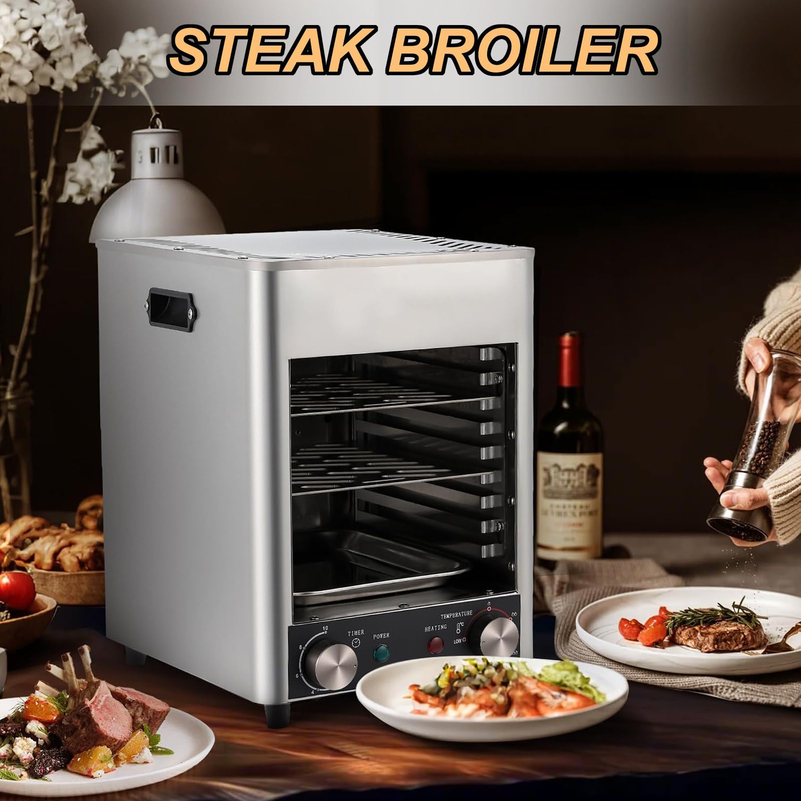 1700-Watowy Elektryczny Grill Do StekóW, Grille Kontaktowe Do StekóW, Z 10-Warstwowym Grillem/Regulowana Temperatura Czasu/Maksymalna Temperatura 800℃,110V