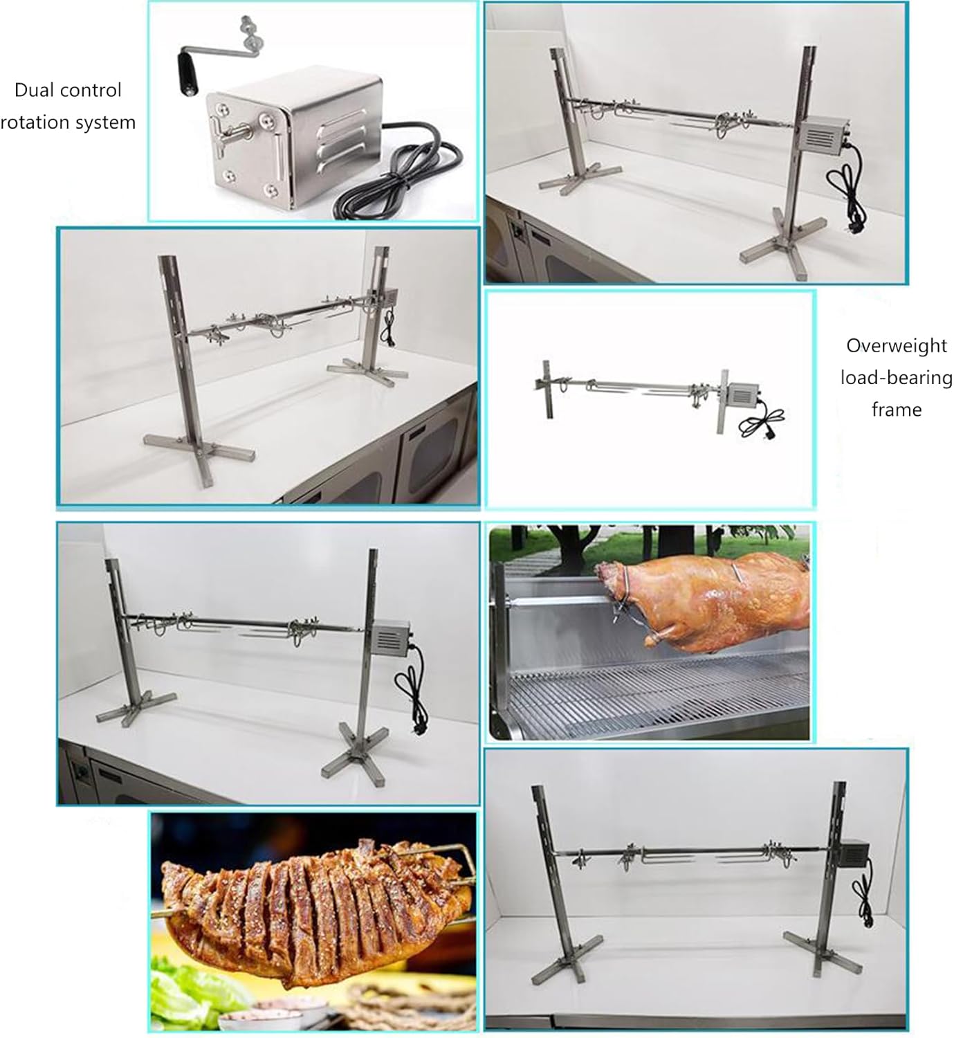 51"" BBQ Grill Kit,25W Rotatable Motor BBQ Rotisserie Kit,Height Adjustable,Load Capacity 88 lbs,Suitable for Outdoor Party Campfire Barbecue