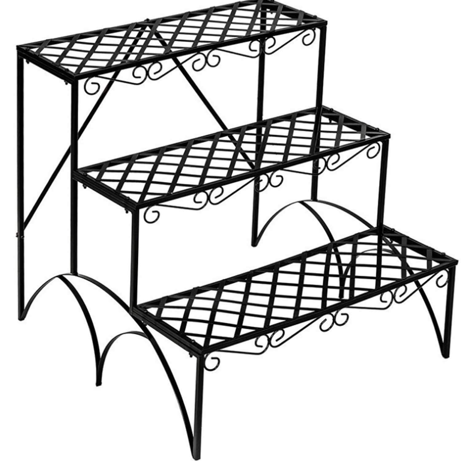 TREEZITEK 3-Tier Plant Rack Planter Shelves Flower Pot Organizer Storage Rack Folding Display Shelving Plants Shelf Unit Holder