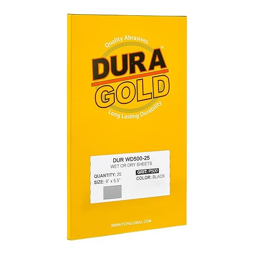 Miniatura 11 de Dura-Gold Hojas de papel de lija húmedo o seco de grano 320, 5-1/2 x 9 pulgadas, caja de 25 - lijado de corte fino, detalles, pulido automotriz
