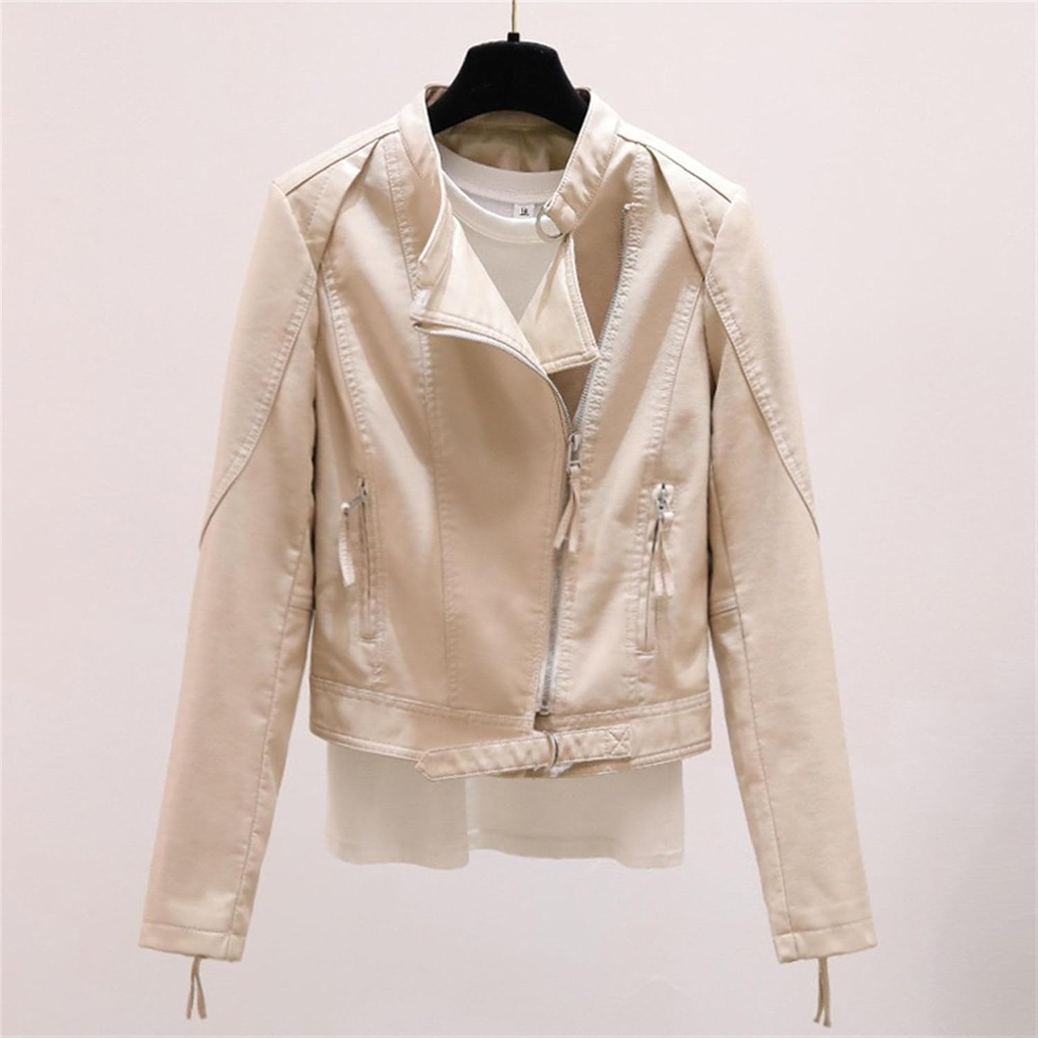 Women's Vintage Casual Spring Fall Coat Faux Leather Short Coat Jacket Zip Up Solid Slim Fit Outerwear