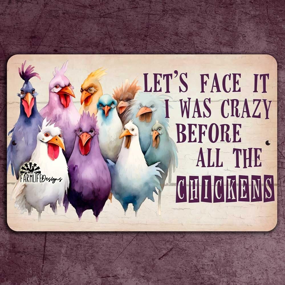 Funny Chicken Sign Crazy Before hen barn farmhouse decor rooster metal tin art home decor