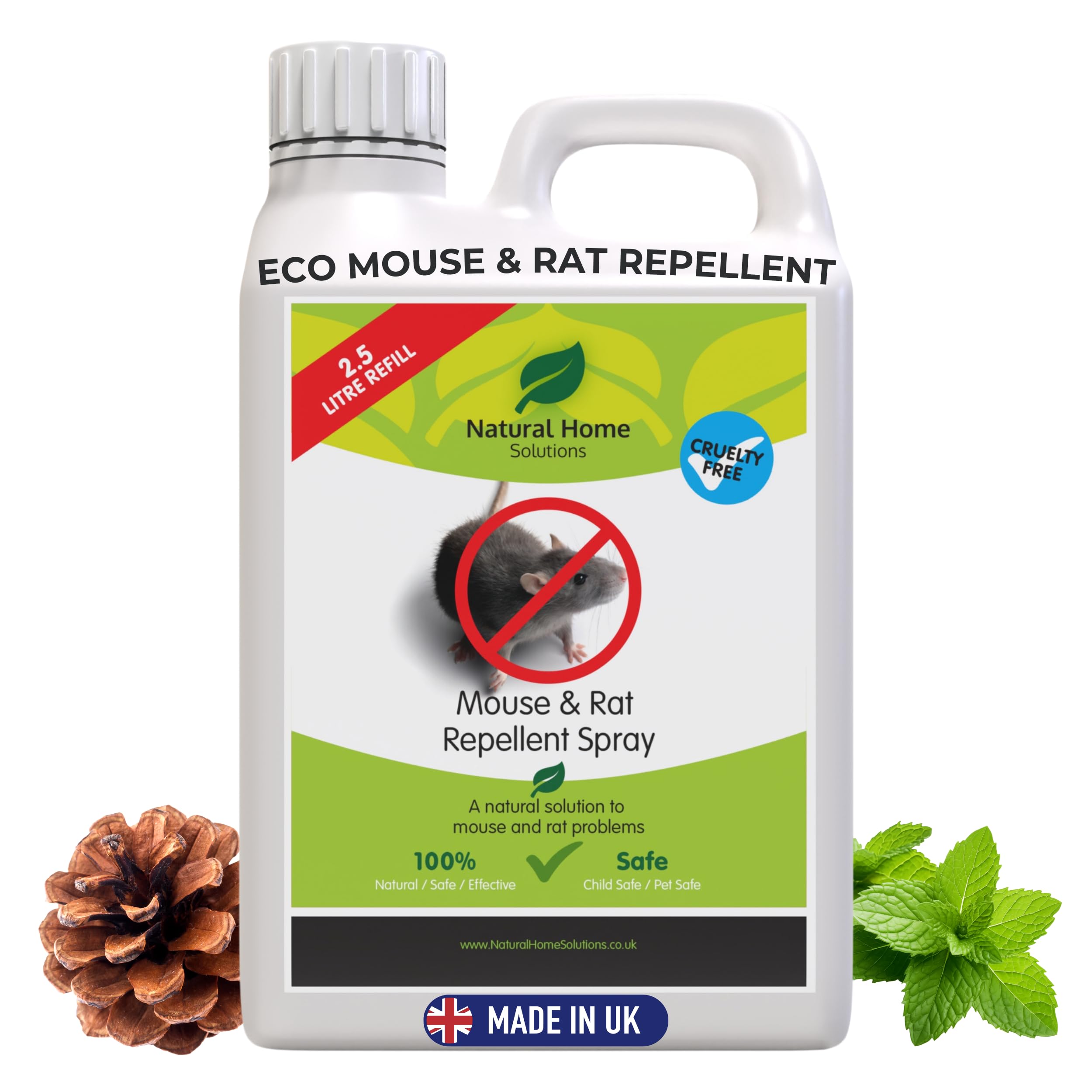 Peppermint Oil Mouse Rat Repellent Big Value 2.5L Refill Stop Mice Rats Garden Indoors Outdoors Cedarwood Peppermint Made in The UK