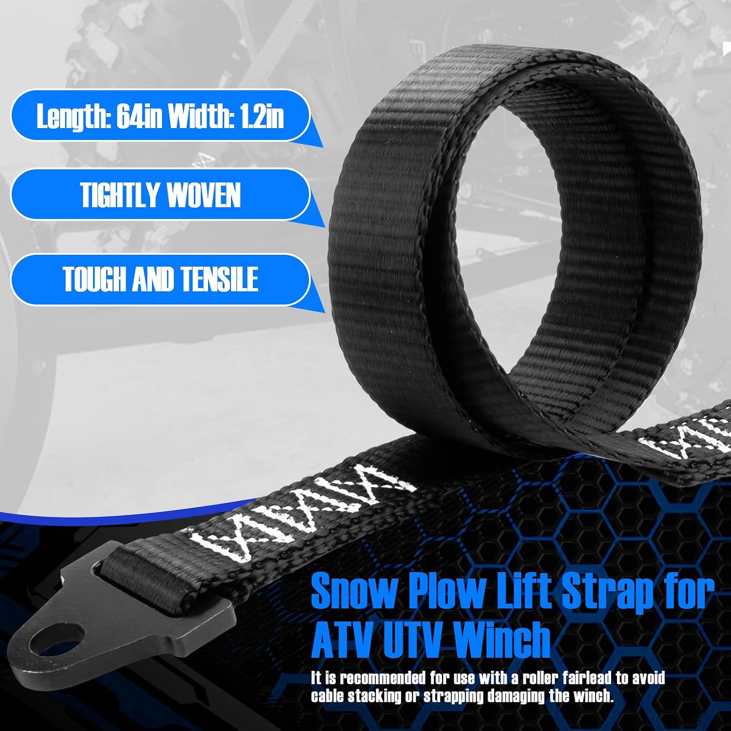 Plow Strap for ATV UTV Winch 64 Inch Length Heavy Duty Snow Plow Lift Strap, Snow Plow Strap for Standard or Wide Winches