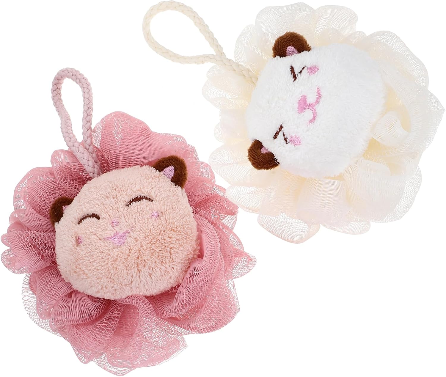 CALLARON Cartoon Animal Bath Flowers 2-Pack Adult Shower Loofah Soft Body Wash Sponge Exfoliating Body Scrubber Shower Supplies