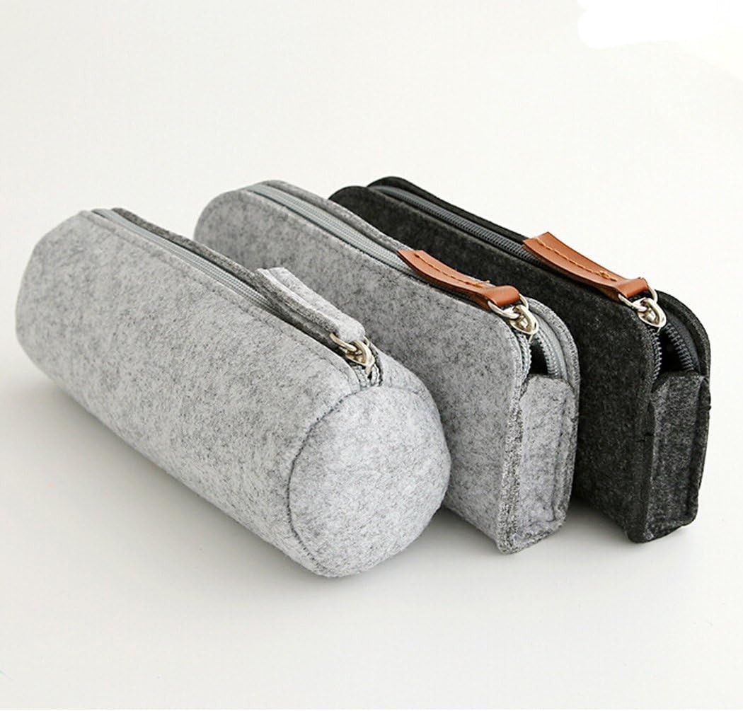 SIPLIV Classic Felt Bag Pen/Pencil/Stationery Pouch Cosmetic Case, 2 Gray and one Black, Set of 3