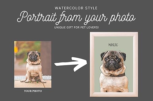 Miniatura 2 de RAREVAY Retrato de mascota personalizado hecho en Estados Unidos, retrato de acuarela personalizado de tu querida mascota, arte de pared perfecto