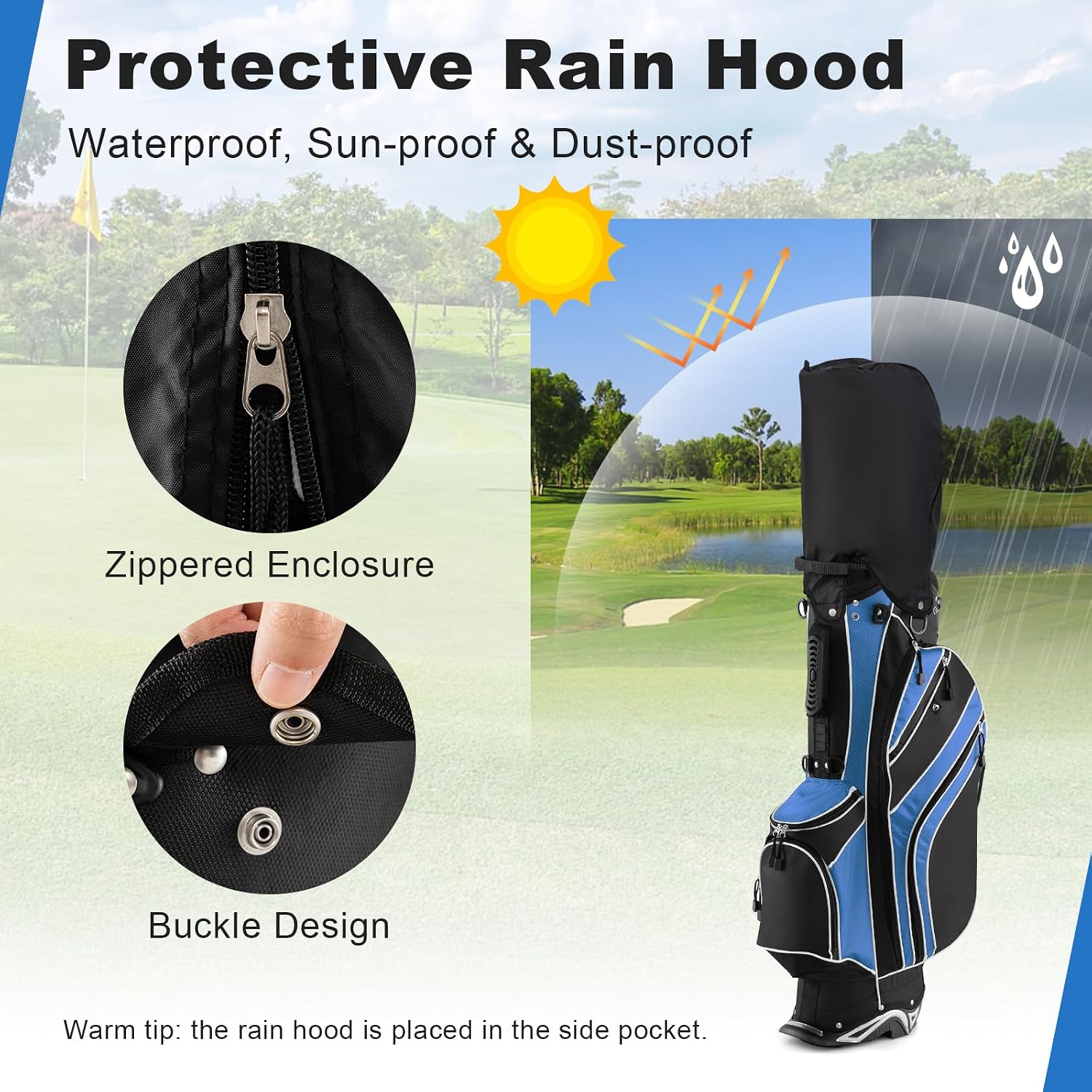 GYMAX Golf Stand Bag, 6 Way Divider Golf Club Bag with 8 Pockets, Rain Hood, Umbrella Holder & Glove Sticker, Portable Lightweight Golf Bag for Men Women