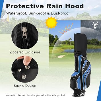 GYMAX Golf Stand Bag, 6 Way Divider Golf Club Bag with 8 Pockets, Rain Hood, Umbrella Holder & Glove Sticker, Portable Lightweight Golf Bag for Men Women